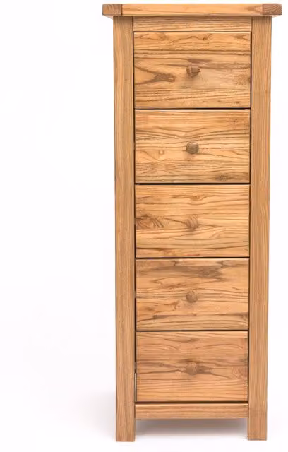 Cabinet Bits Trivento 5 Drawer Narrow Chest of Drawers in Sand Brown Wood – 1