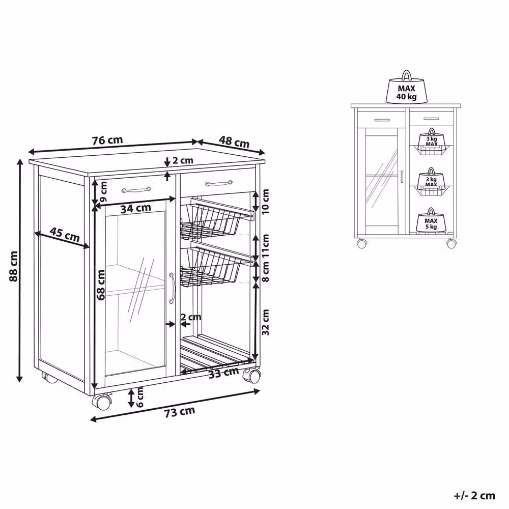 Wyld and Coco Kitchen Trolley in Black and Pine with 2 Drawers, 1 Cabinet and 2 Racks – 3