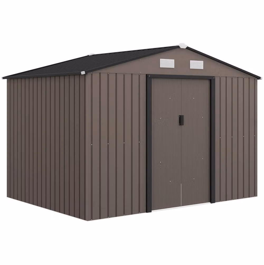 STILVORA Metal Pent Garden Shed in Brown with Lockable Double Doors, W/D/H: 274.32 x 184.0 x 192.0 cm – 3