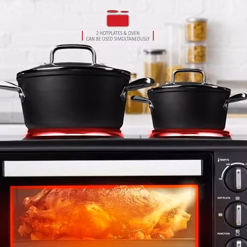 NETTA 45L Mini Oven with Double Hotplate and Electric Grill in Black – 4