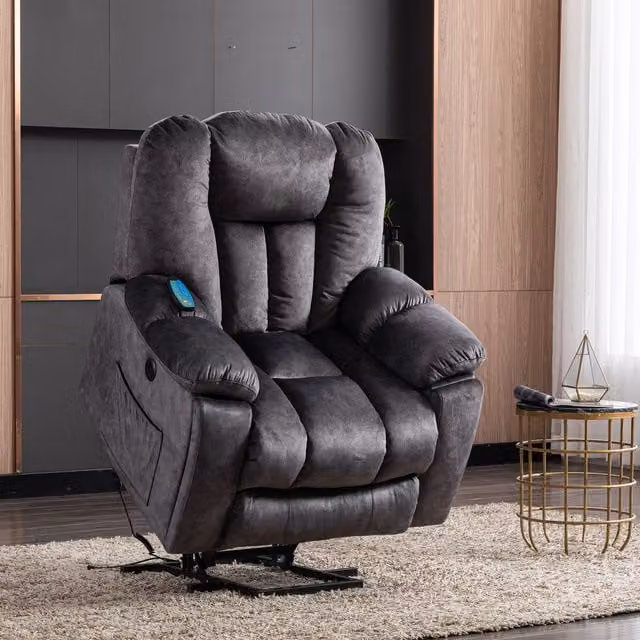 Home Touch Interior Grey Microfibre Electric Recliner Chair with Heat, Vibration and Powered Lift Assist for Seniors