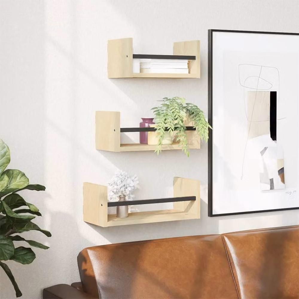 Berkfield Home 3 Piece Wall Mounted Shelf Set with Bars in Sonoma Oak and Brown – 2