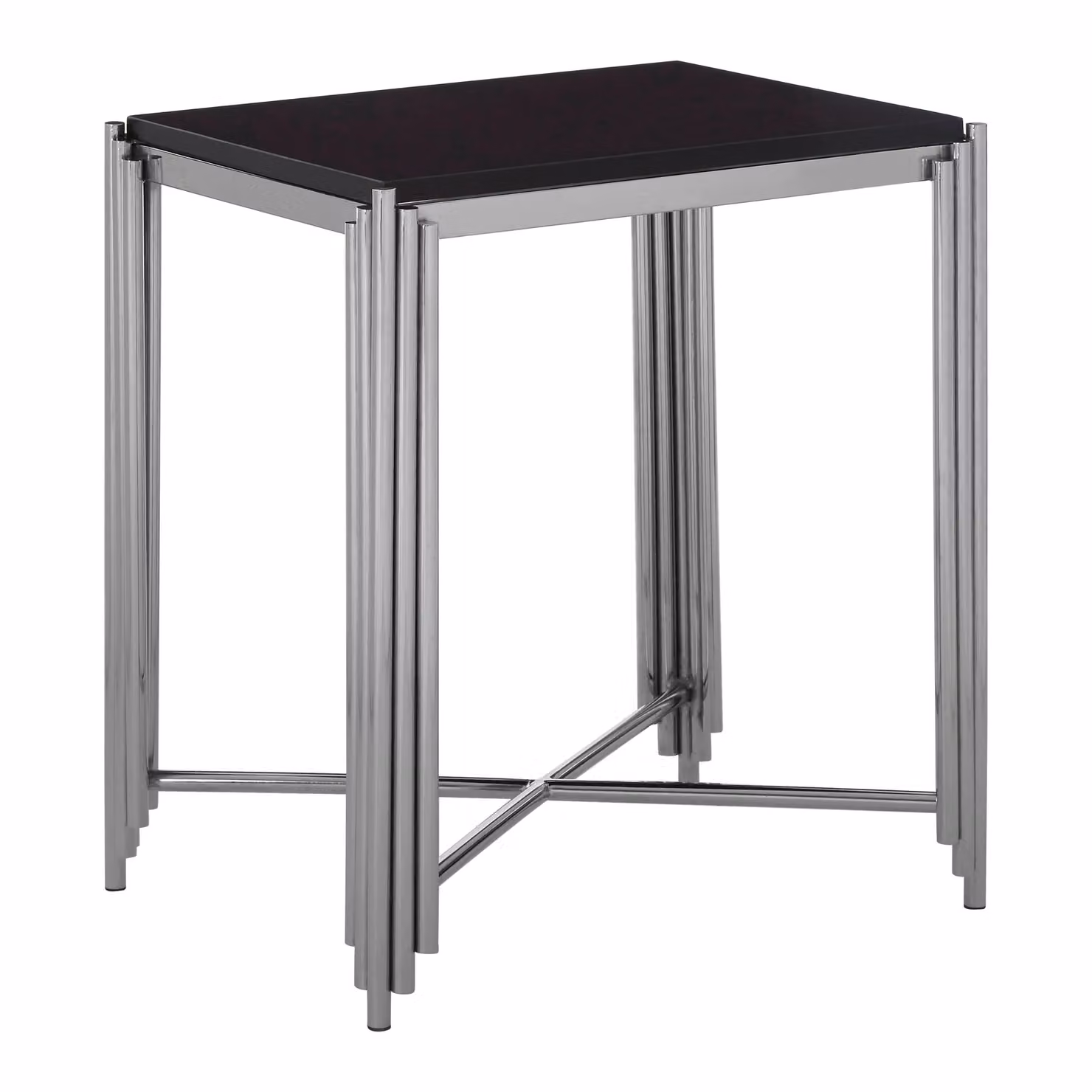 Orsina Art Deco Round Black Granite Side Table with Silver Finish – 2