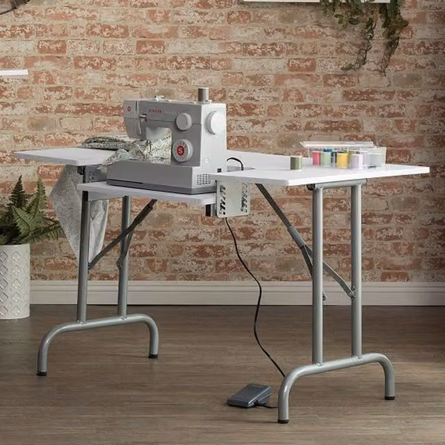 Studio Designs Multipurpose Folding Sewing Table Desk in White and Silver