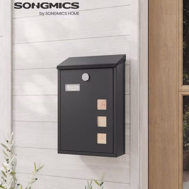 SONGMICS Wall Mounted Steel Letterbox in Black
