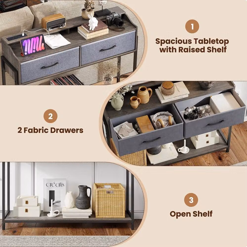 FORGEVIO Industrial Grey Narrow Entryway Console Table with 2 Drawers, W: 130 cm, D: 30 cm, H: 88 cm – 5
