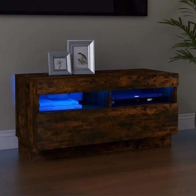 Berkfield Home Modern TV Cabinet with LED Lights in Smoked Oak Brown, W/D/H: 80 x 35 x 40 cm – 1