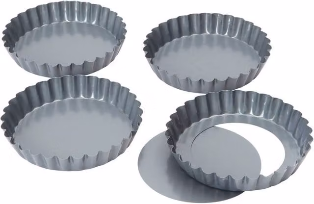 Dexam Set of 4 Non-Stick Round Silver Quiche and Tart Pans, Diameter: 12 cm – 1