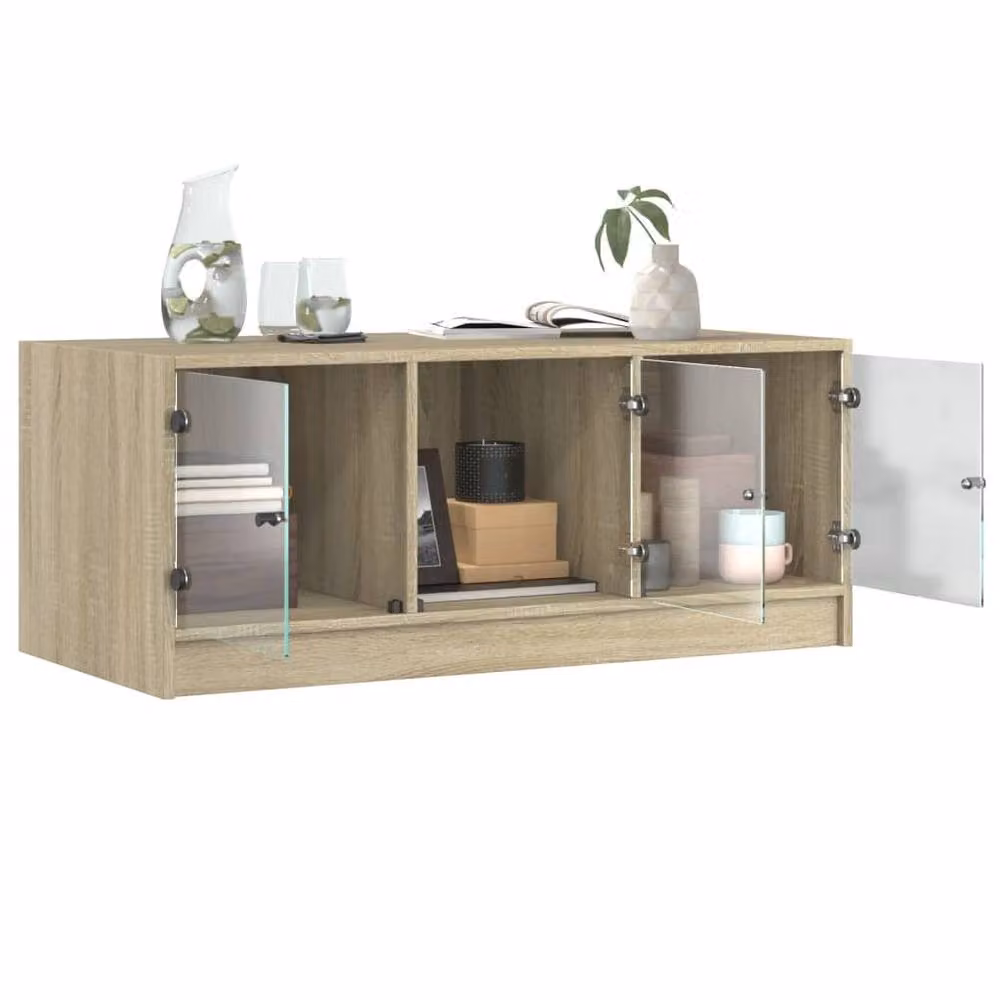 Berkfield Home Sonoma Oak Coffee Table with Glass Doors, W/D/H: 102 x 50 x 42 cm – 2
