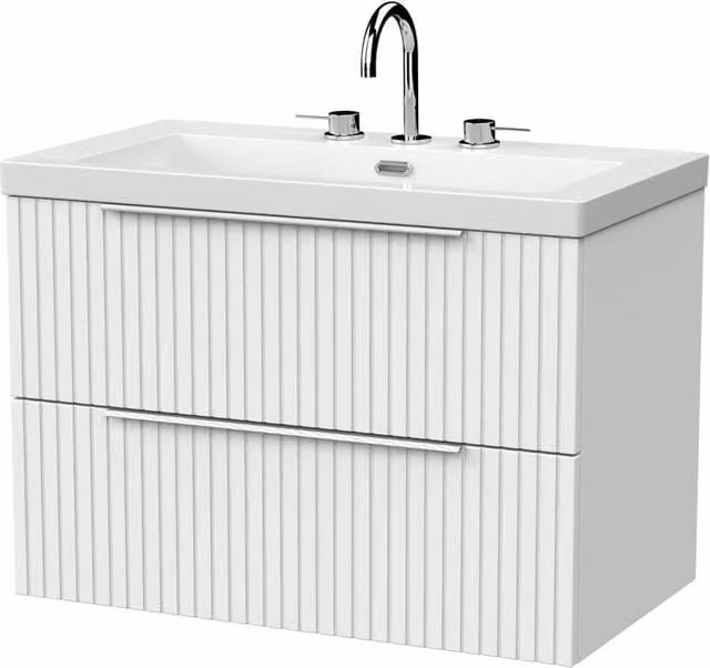 Balterley Callingwood 2 Drawer Vanity and 3TH Fireclay Basin in Matt White, Width: 80 cm