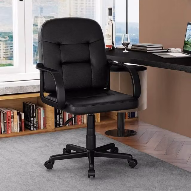 EONLION Black PU Leather Executive Swivel Office Chair with Armrests