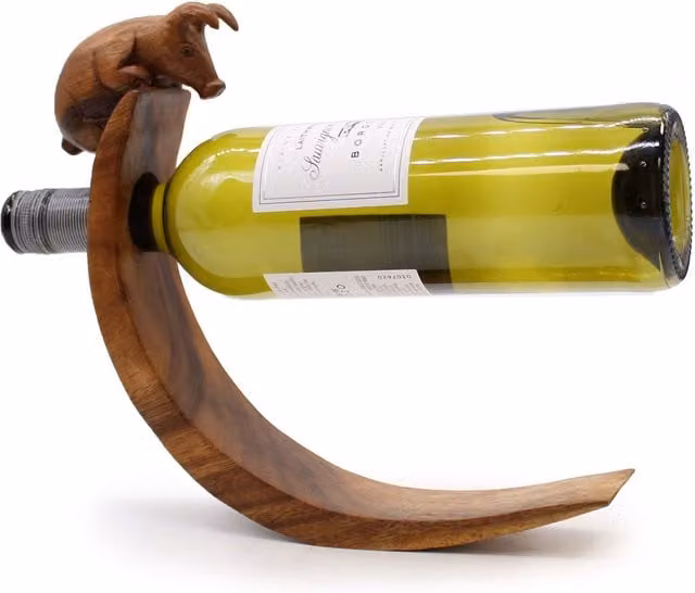 KDMK Rustic Brown Organic Wood Pig Wine Holder