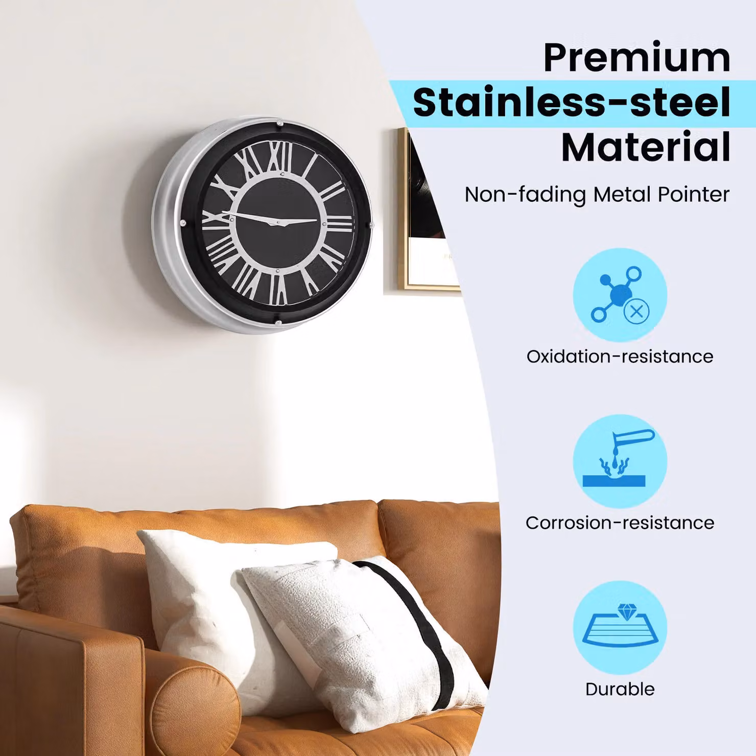 Costway Modern Silent Non-Ticking Round Quartz Wall Clock in Black, Diameter: 44.45 cm – 5