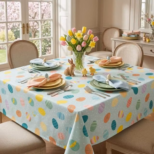 Garden Greatness Multicolour Easter and Spring Decorative Square Tablecloth, W 160 cm x D 160 cm