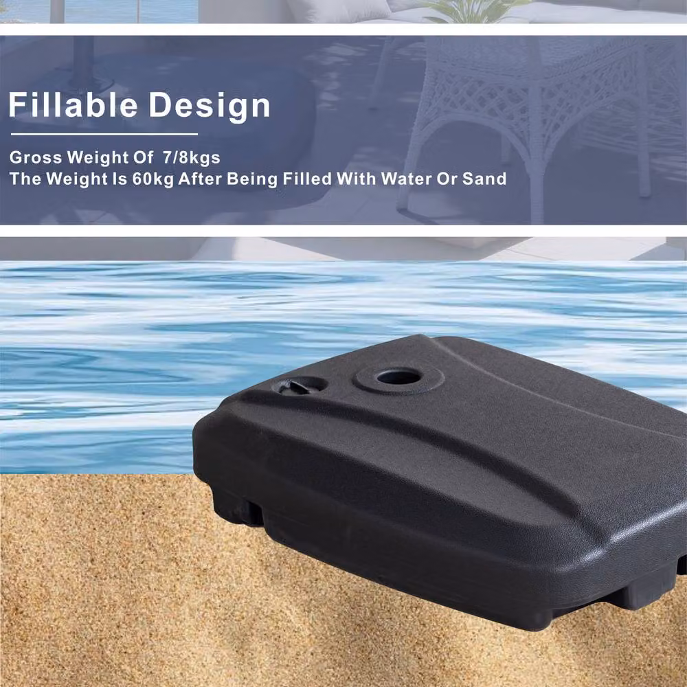 MIMO Garden Black Plastic Parasol Base, Water or Sand Filled Weighted Freestanding Umbrella Base, W/D/H: 60 x 60 x 15 cm – 5