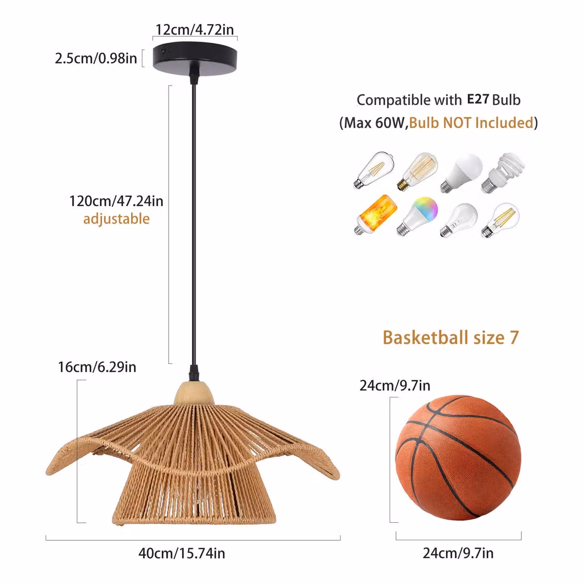 Garwarm Boho Rattan Pendant Light in Light Brown – 2