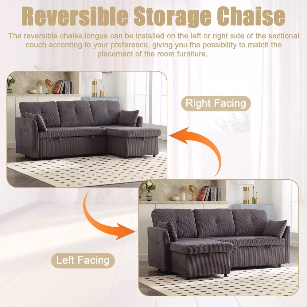 Direct Wicker Grey L-Shape 3-in-1 Convertible Sofa with Storage and Pull-Out Bed, W/D/H: 206 x 150 x 88 cm – 2