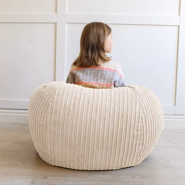 rucomfy Classic Kids Bean Bag Chair, Jumbo Cord Slouchbag in Ivory/Beige with Removable Cover – 1