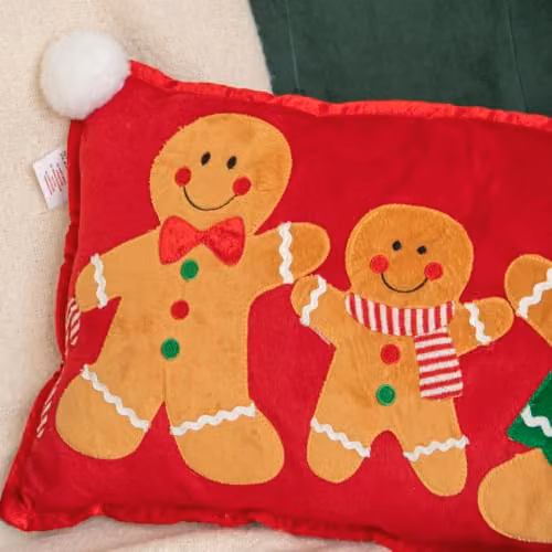 Samuel Alexander Gingerbread Family Christmas Decorative Cushion - Red – 3