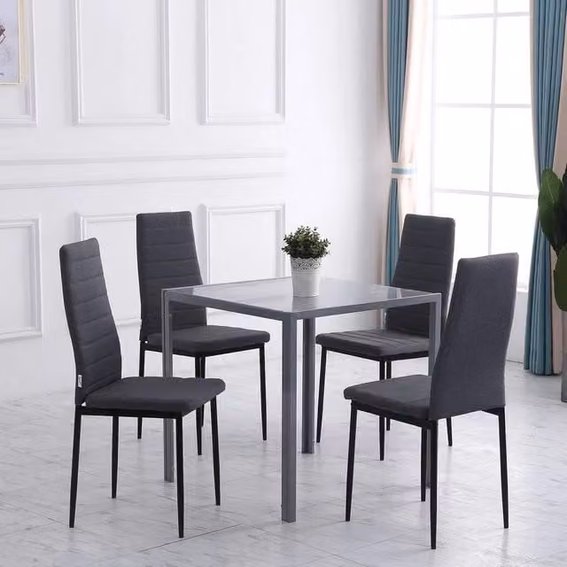 FORGEVIO High Back Dining Chairs in Grey Upholstered Linen-Touch Fabric – 1