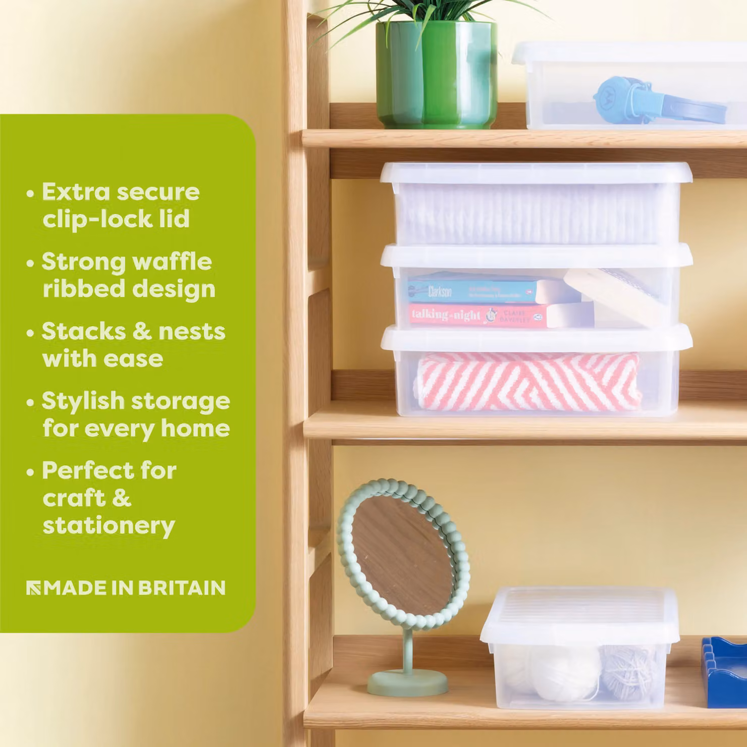 Wham 3 x 7L Stackable Rectangular Plastic Storage Boxes with Lids, Transparent Green – 2