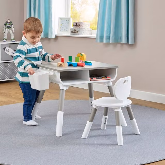 Liberty House Toys Scandinavian Height Adjustable Kids Table and Chair Set in White and Grey