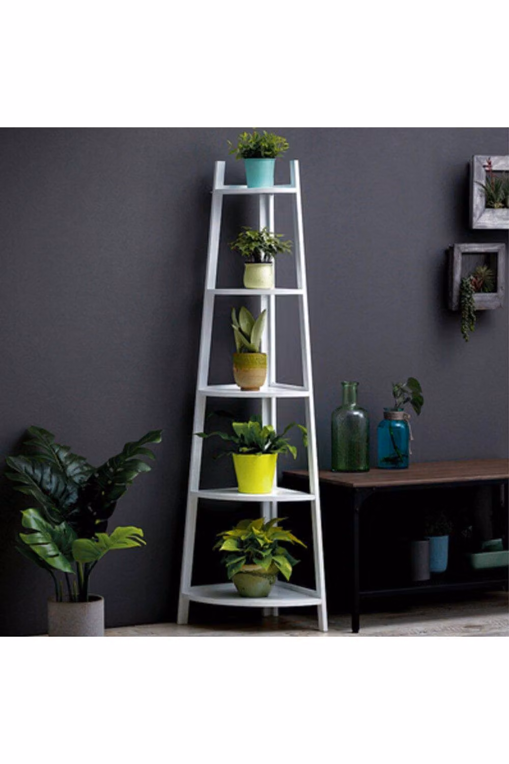 Living and Home Abilene 5 Tier Triangular Corner Plant Stand in White and Walnut – 2