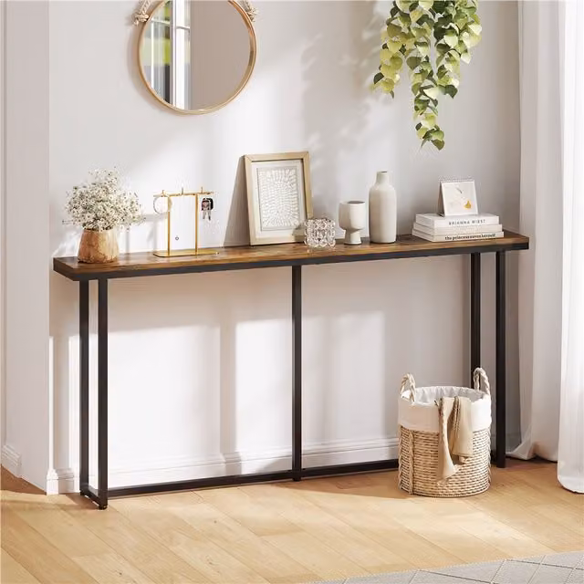 Yaheetech Extendable Modern Console Table for Hallway and Living Room, Brown