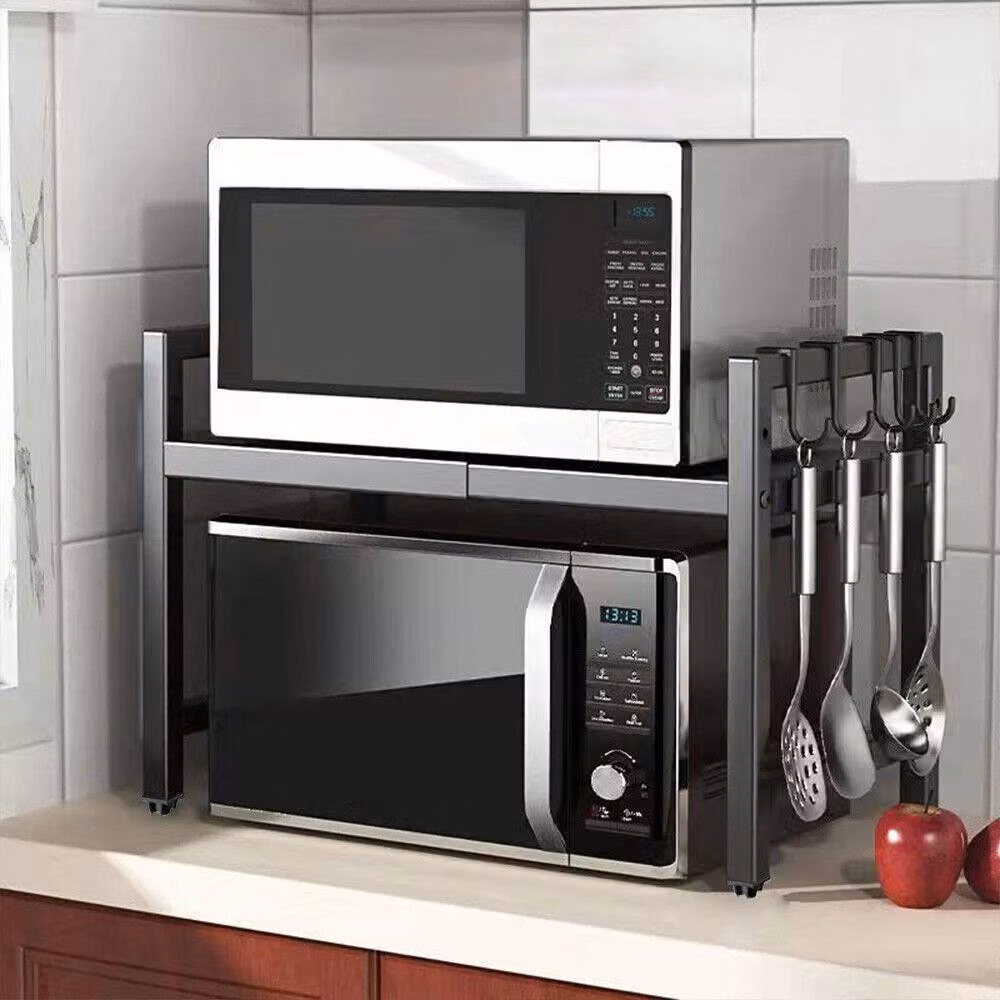 YnysTec 2 Tier Expandable Microwave Oven Rack Stand in Black – 3
