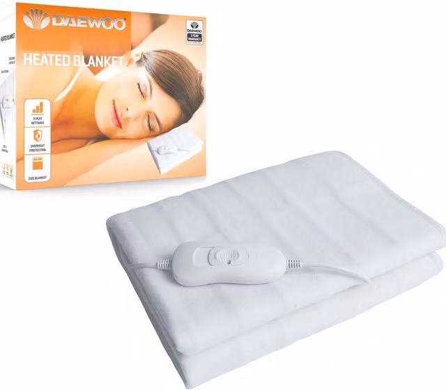 Daewoo Single Electric Heated Under Blanket in White with 3 Heat Settings, W/D/H: 120 x 60 cm