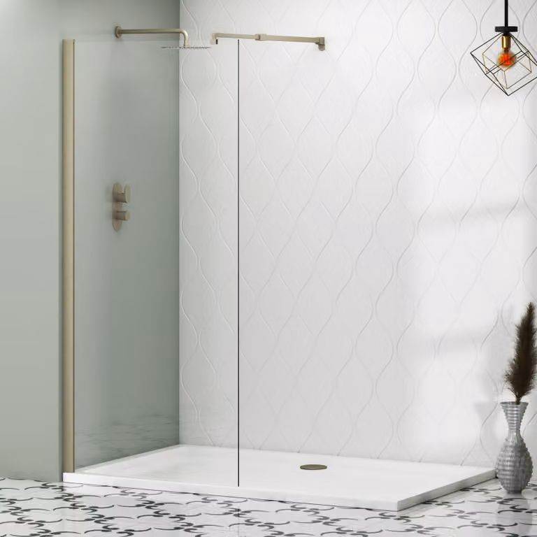 Royal Bathrooms Marbella Walk In Wet Room Shower Screen, Brushed Nickel, Clear 8mm Easy Clean Glass, W: 120 cm, H: 185 cm