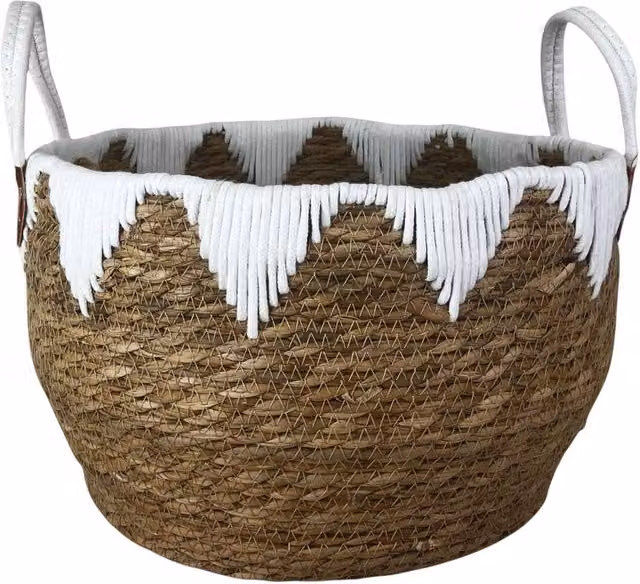 Four Candle Round Woven Seagrass Storage Basket in White, Beige or Brown, Diameter: 38 cm – 3