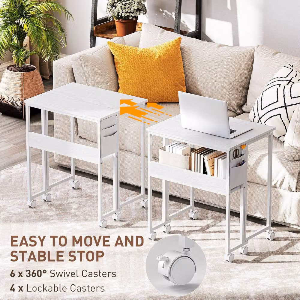 Rolipo White Drop Leaf Writing Desk with Castors – 3