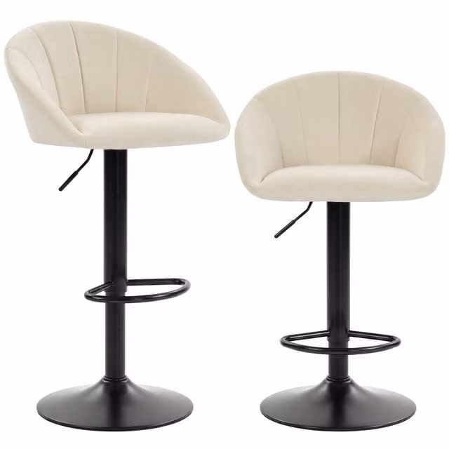 HOMCOM Modern White Velvet Swivel Counter Stool with Backrest – 1