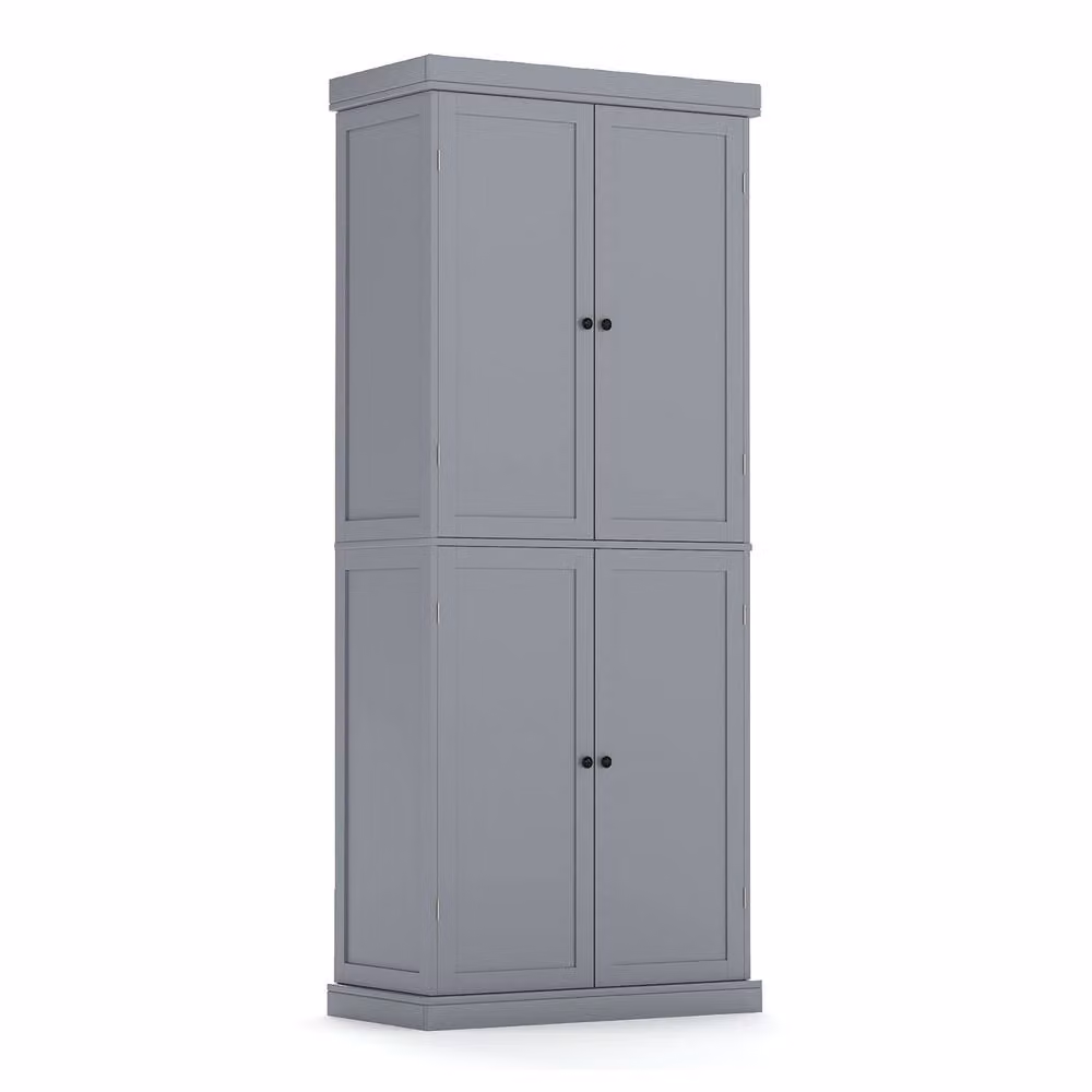 Gymax Modern Tall Buffet Cabinet in Grey with Hinged Doors and Internal Shelves – 3