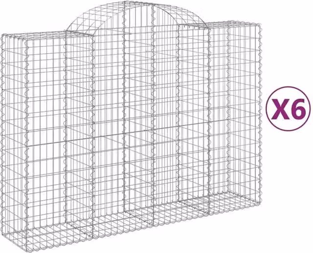 Berkfield Home Arched Gabion Baskets, 6 Piece Set, Silver Galvanised Steel, W: 200 cm, D: 50 cm, H: 140-160 cm