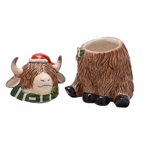 Widdop and Co Highland Cow Ceramic Christmas Treat Jar in Brown, H: 24.5 cm, W: 16 cm, D: 16 cm – 2