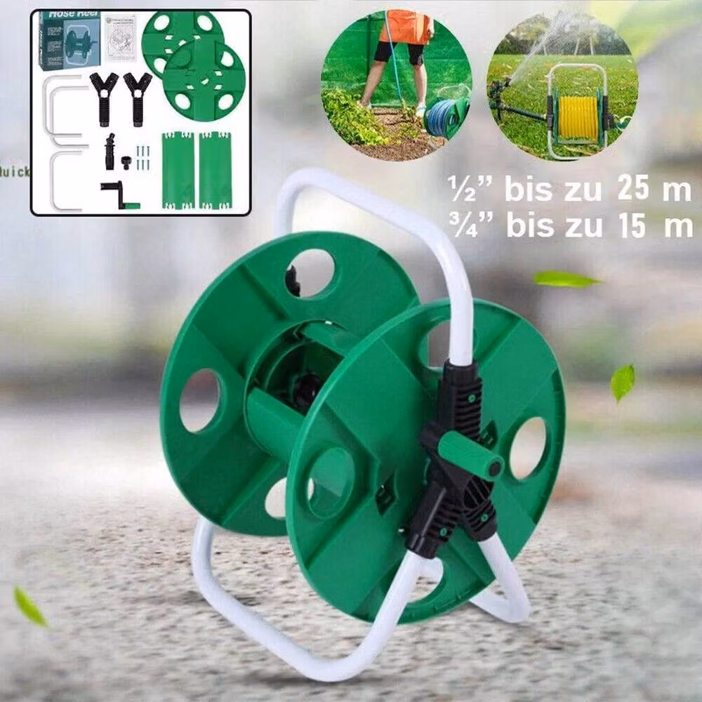 FLAVORA Portable Freestanding Hose Pipe Reel Garden Cart in Green – 4