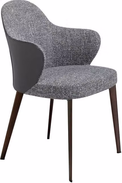 Angel Cerda Modern Dining Chair in Dark Grey Fabric and Brown Synthetic Leather with Armrests