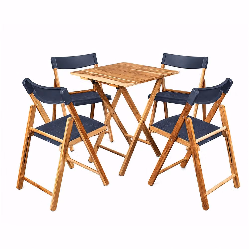 Tramontina Voltico Folding Wooden Bistro Dining Set with Table and 4 Chairs in Brown – 3