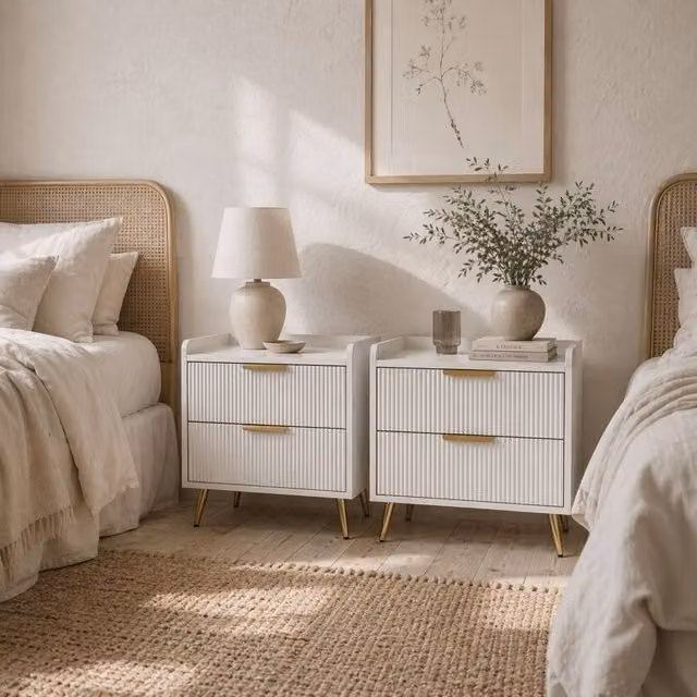 Wyld Haus Conola Yone White and Gold Set of 2 Elegant 2 Drawer Bedside Tables – 1
