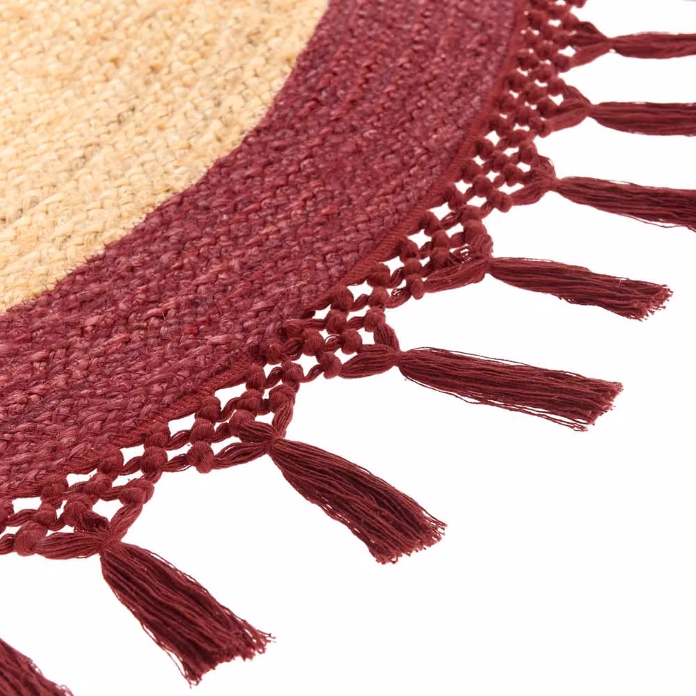 Wyld and Coco Round Jute and Cotton Braided Boho Rug in Beige and Red with Spiral Design, Diameter: 200 cm – 4