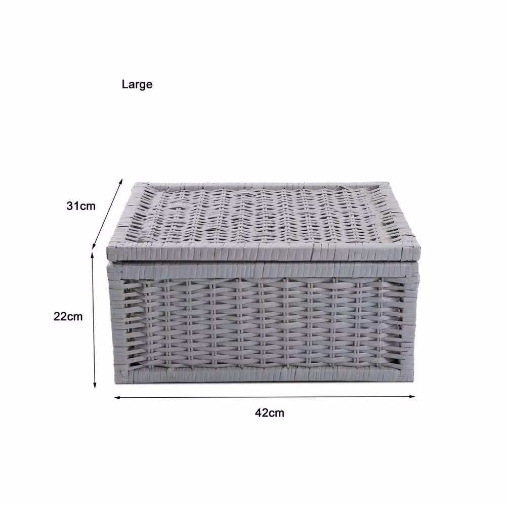 PAWNORA Large Grey Open Weave Wicker Basket with Lid – 2