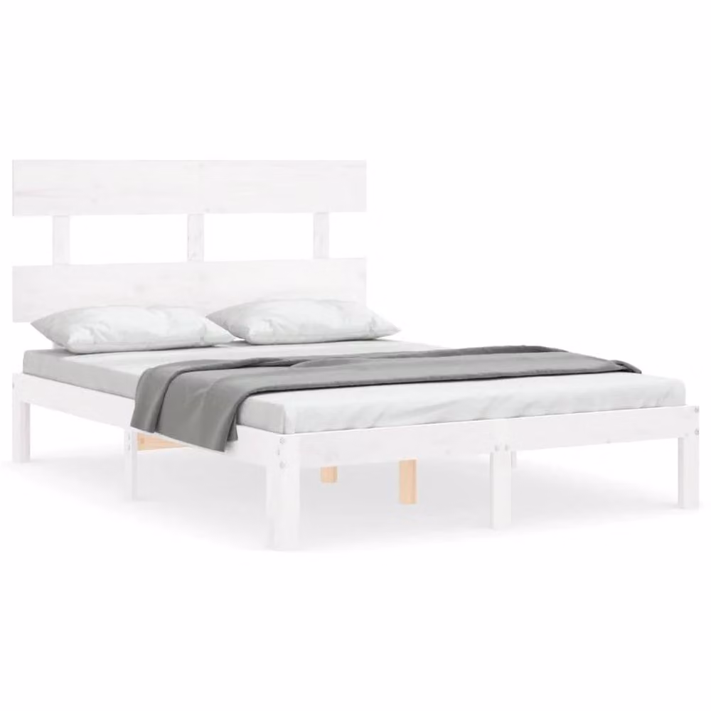 Berkfield Home Small Double Solid Wood Bed Frame with Headboard in White – 2