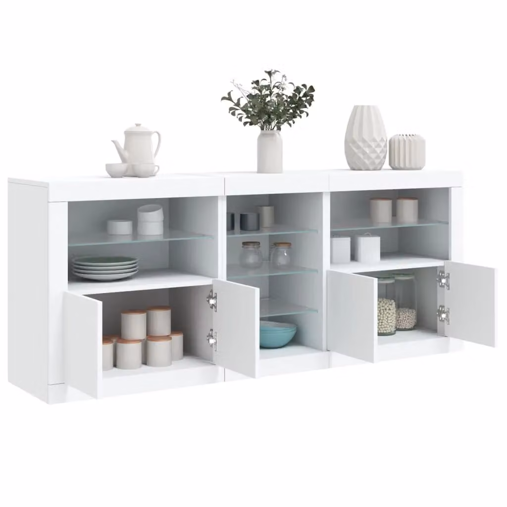 Berkfield Home Modern White Glossy Sideboard with Integrated LED Lighting W/D/H: 162 x 37 x 67 cm – 3