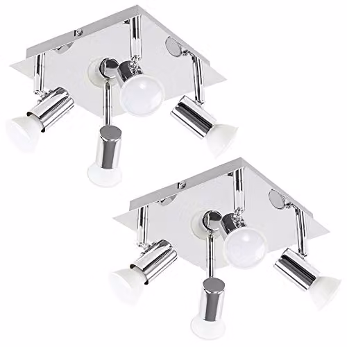 MiniSun Pair of Modern Square Chrome 4 Way GU10 Ceiling Spotlights