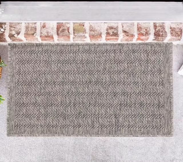 Desire Rugs Modern Herringbone Rectangular Outdoor-Indoor Grey Rug, W: 50 cm x D: 80 cm
