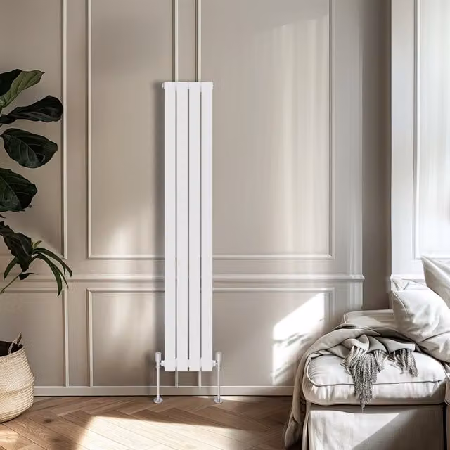 Right Radiators Single Panel Flat Vertical Radiator in White, H: 160 cm, W: 27.2 cm