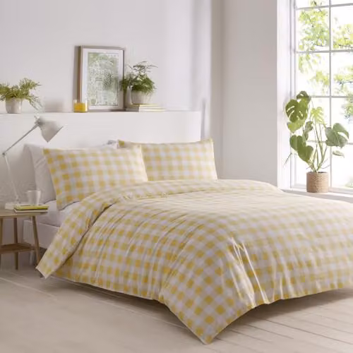 Portfolio Living Yellow Gingham Check Duvet Cover and Pillowcase Set
