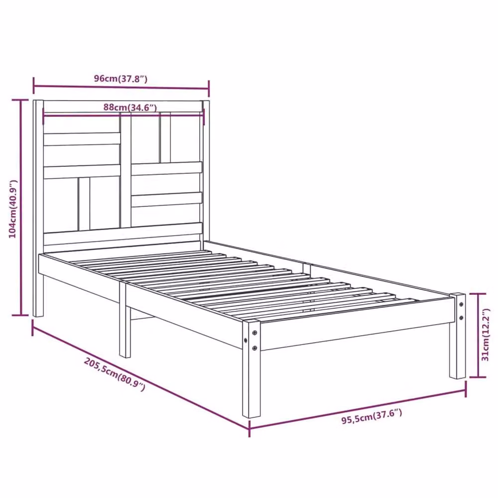 Berkfield Home Modern Solid Pine Wood Bed Frame, Brown, W: 90 cm, D: 200 cm – 2